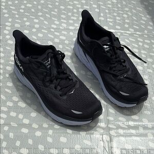Men’s Hoka Black and White Athletic Shoes with Cushioned Sole